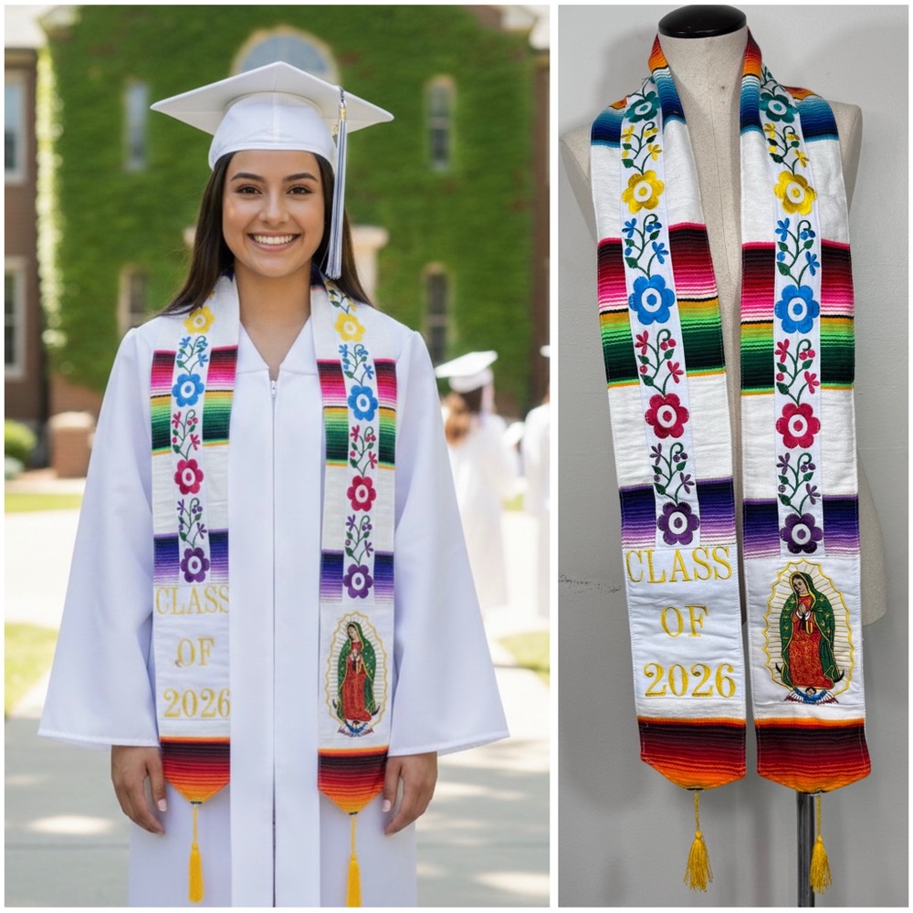 Mexican Zarape Commencement Graduation Stole Class of 2026 Our Lady of Guadalupe